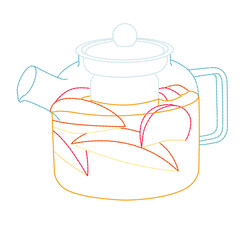 Glass teapot with peach tea