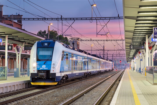 modern electric train InterPanter in Olomouc hlavni nadrazi/Olomouc main station. Ceske drahy/SZDC