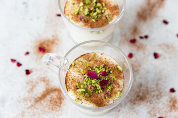 Sahlab drink is a Middle Eastern sweet milk pudding