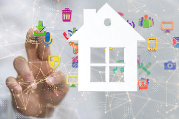 home data. Digital cyberspace with particles and Digital data network connections concept.
