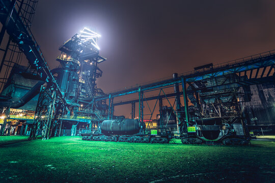 Old steel factory in area Dolni Vitkovice, UNESCO world heritage site. Bold tower in DOV, Ostrava