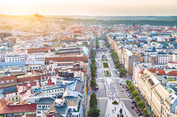 Fototapeta premium Prague panorama from the crane - Prague castle with vaclavske namesti from above