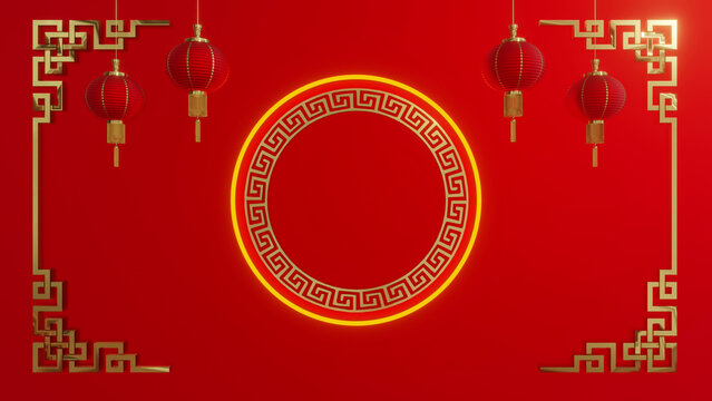 Abstract Chineses New Year Lanterns Background 3d Render