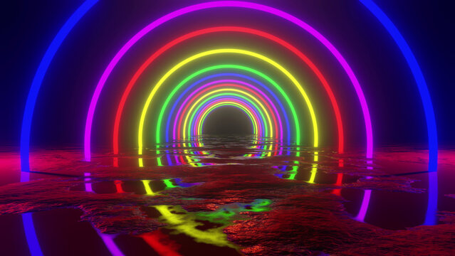 Abstract Colorful Circle Neon Tunnel Background