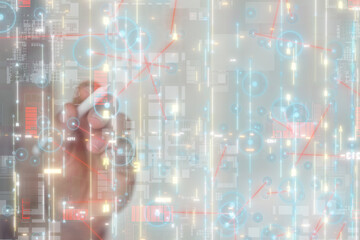 Neural network 3D illustration. Big data and cybersecurity