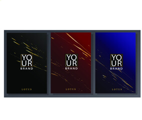 Elegant cover collection: splash of golden color on black, red and blue gradient background.