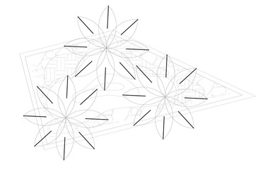 Obraz premium Architectural graphic or symbol of the trees and planter box in landscape design from the top view. It is usually used in plan drawing or architectural layouts. 2D CAD image in black and white.