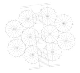 Obraz premium Architectural graphic or symbol of the trees and planter box in landscape design from the top view. It is usually used in plan drawing or architectural layouts. 2D CAD image in black and white.