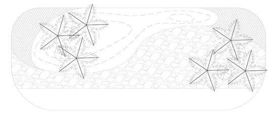 
Architectural graphic or symbol of the trees and planter box in landscape design from the top view. It is usually used in plan drawing or architectural layouts. 2D CAD image in black and white.