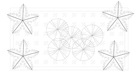 
Architectural graphic or symbol of the trees and planter box in landscape design from the top view. It is usually used in plan drawing or architectural layouts. 2D CAD image in black and white.