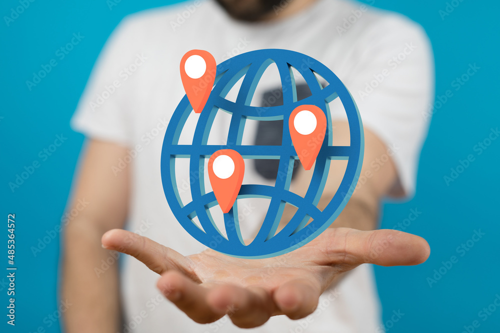 Aufkleber Global network concept. World map point. Global network planet Earth. 3D rendering.
