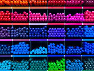 Retail display shelf of colorful marker pens
