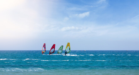 Windsurfing at the confluence of two seas on the island of Rhodes in Greece