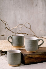 Set of empty craft ceramic coffee cups - 485367129