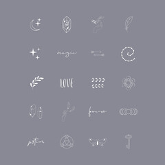 Icons with magic herbs, bottles and hands