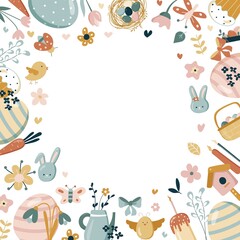 Frame made of elements for Easter. Traditional Easter elements. Vector illustration. Traditional easter ornament. Happy easter. Hand-drawn. Vector illustration.