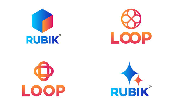 Gradient box Loop Rubik polygon minimal Logo bundle for agency business