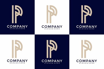 Set of abstract initial letter p logo template