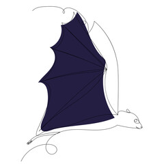 bat contour in one line, on an abstract background
