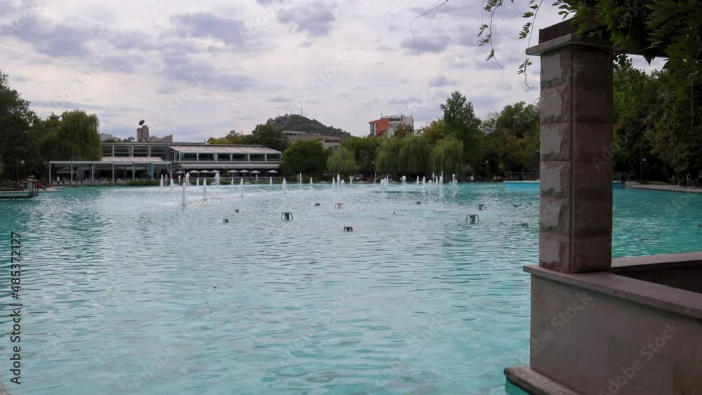 Poster So called Singing fountains in Tsar Simeon park in Plovdiv city, Bulgaria