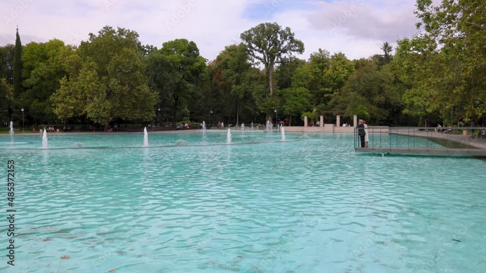 Sticker So called Singing fountains in Tsar Simeon park in Plovdiv city, Bulgaria, 4k video