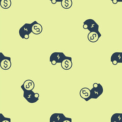 Obraz premium Blue Electric car price icon isolated seamless pattern on yellow background. Electric auto industry growth concept. Electric car sale concept. Vector