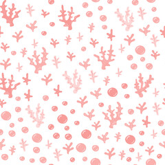 Cute red coral and bubble. Seamless pattern for textile