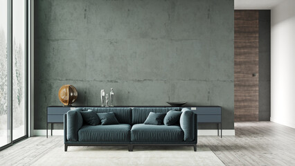 Beautiful interior of a modern room. Bright and clean design. 3D rendering