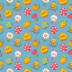Happy Easter day cute seamless pattern. bunny and carrot. rabbits isolated on blue background. vector Illustration.
