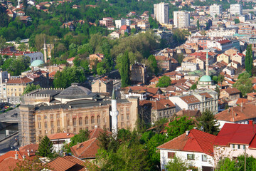 an aerial view of Sarajevo, the capital of Bosnia and Herzegovina