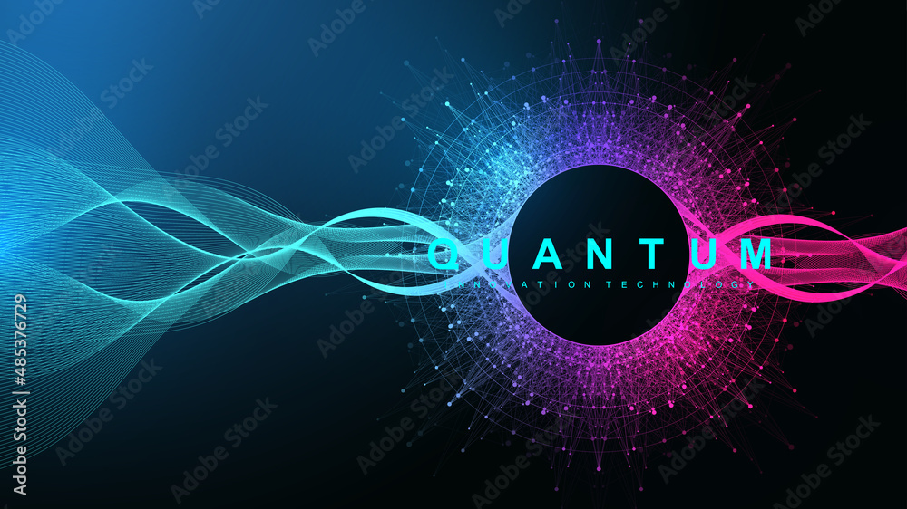 Aufkleber Quantum computing concept. Deep learning artificial intelligence. Big data algorithms visualization for business, science presentations, posters, covers, vector illustration.