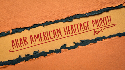 April - Arab American Heritage Month, handwriting on handmade paper, web banner, reminder about cultural event