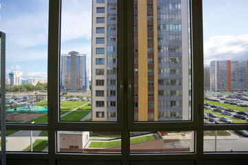 View from the window on a residential microdistrict of the city of St. Petersburg, Russia
