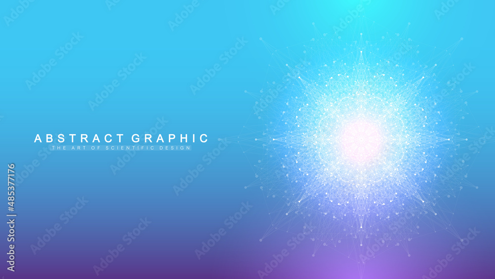 Poster Quantum computing concept. Deep learning artificial intelligence. Big data algorithms visualization for business, science presentations, posters, covers, vector illustration.