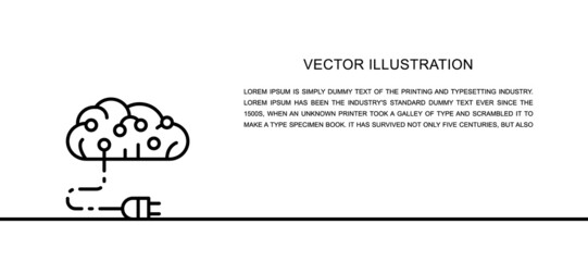 Connected brain to circuit board, artificial intelligence one line icon.