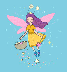 Cute cartoon fairy.Little Flower elf. Little girl with wings. - 485378178