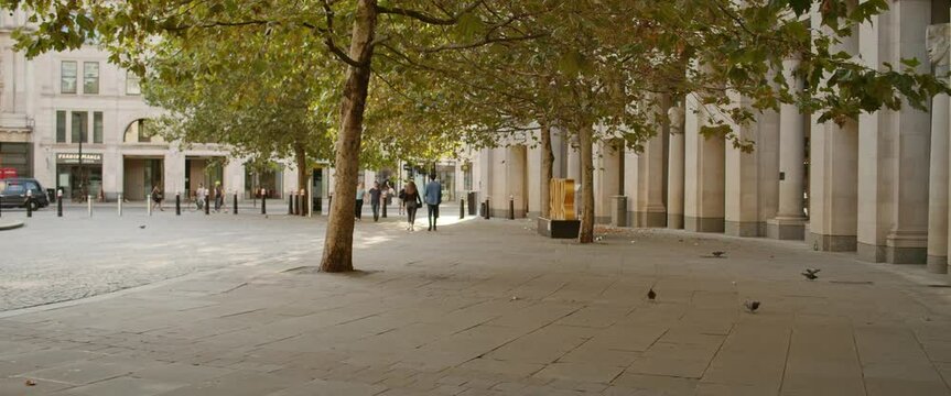 Walking Couple Green Trees St. Paul's Cathedral Square Slow Motion London