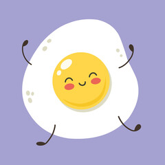 Cute kawaii chicken yolk breakfast. Vector illustration.