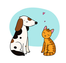  Сartoon cute cat and dog. Cute animals. Funny animals.