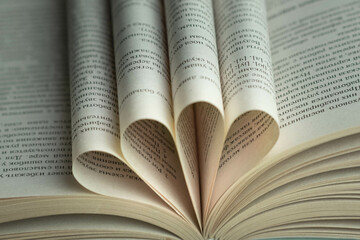an open book with folded pages in the shape of a heart 