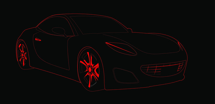 Red sport car shape isolated over black background, vector illustration