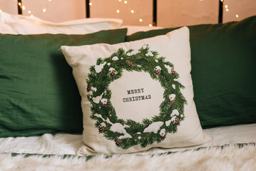 Christmas decor, beautifully decorated bedroom