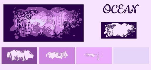 template for making a lamp or postcard. vector image for laser cutting and plotter printing. fauna with marine animals.