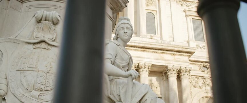 Monument Statue Queen Anne Greek St. Paul's Cathedral Square Slow Motion London Summer