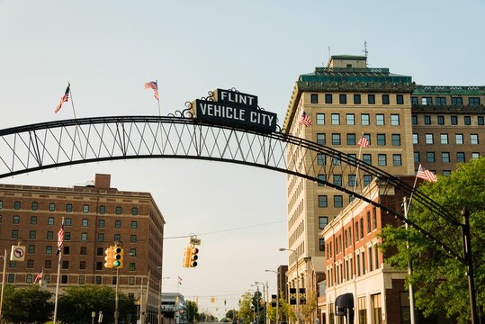 Vehicle City sign, in Flint, Michigan