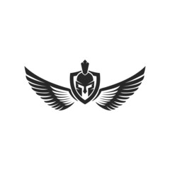 spartan helmet with shield and wings on a white background