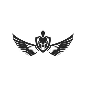 spartan helmet with shield and wings on a white background