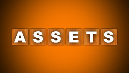 Assets Text Title - Square Wooden Concept - Orange Background - 3D Illustration
