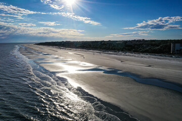 Aerial view of Atlantic Ocean Beach Coastline along Hilton Head Island South Carolina