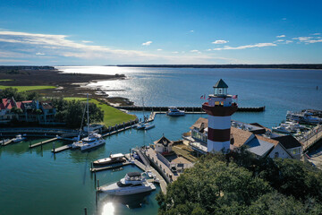 Aerial View of Harbour Town and lighthouse on Hilton Head Island South Carolina
